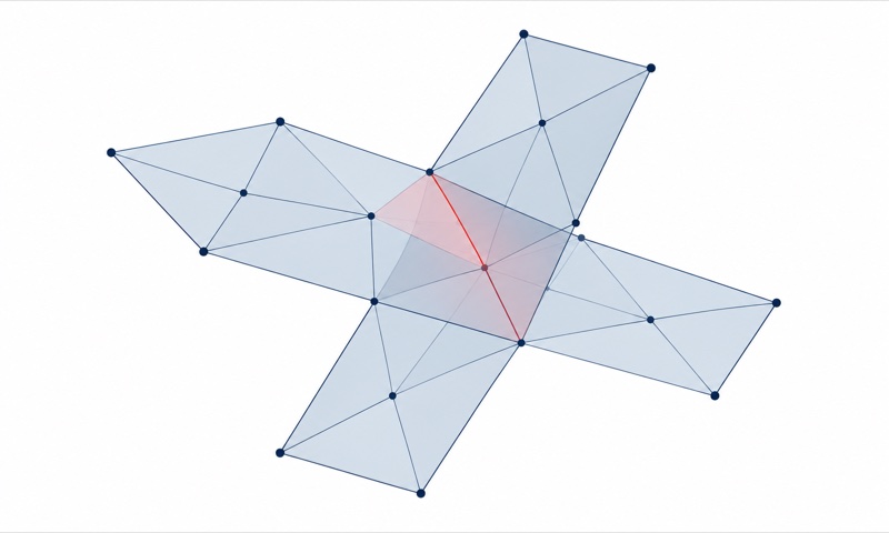 Two transparent triangular surfaces crossing through one another