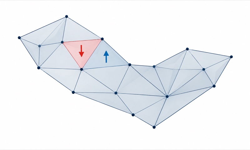 Triangular faces with opposing normal direction arrows